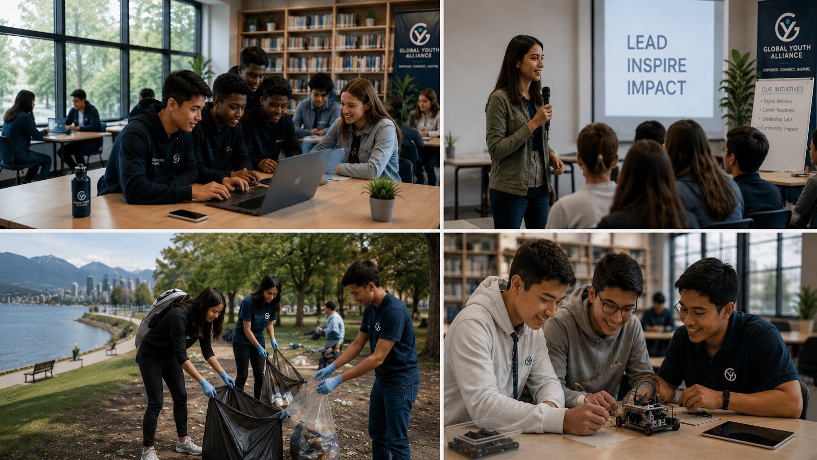 Youth programs including technology, leadership, service, and robotics activities